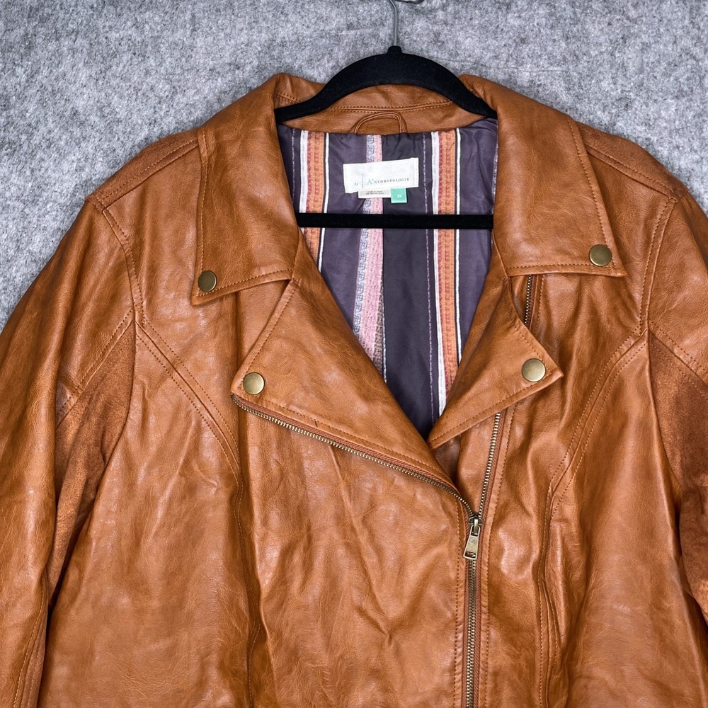 ANTHROPOLOGIE Robyn Faux Leather Moto Jacket Suede Cognac Tan Brown Sz 3X - Picture 9 of 12